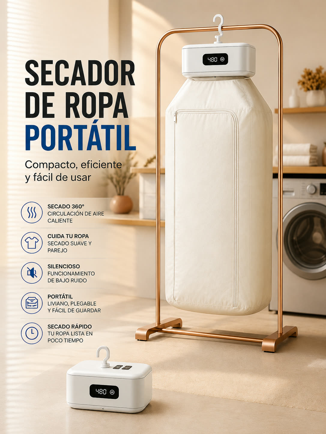 Secadora de ropa portátil plegable en uso